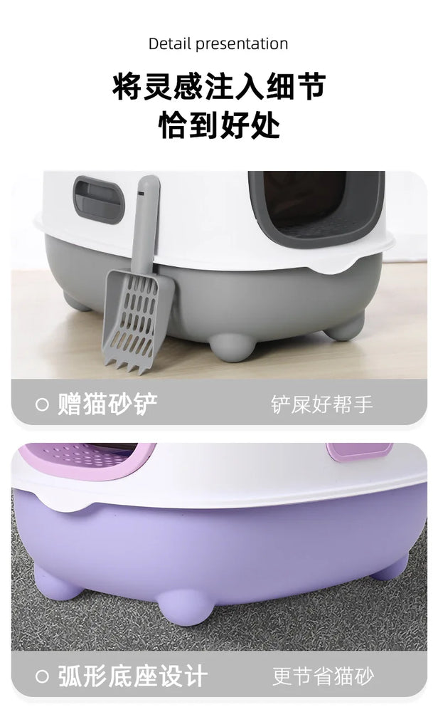 Fully Enclosed Oversized Cat Litter Box | Deodorizing Flip-Top Pet Toilet