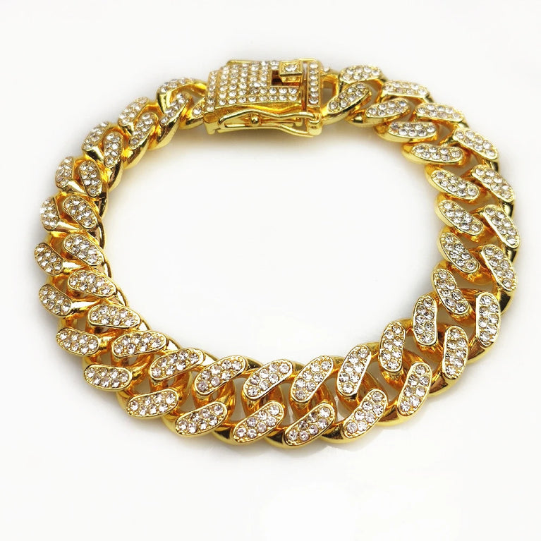 Luxury Cuban Link Cat Necklace Jewelry Rhinestone Collar Gold Chain Kitten