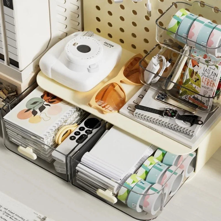 Desktop Perforated Board Desk Organiser with Drawer Storage Rack
