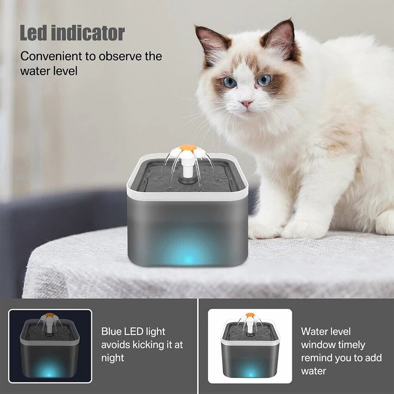2L Cat Water Fountain LED Filter Pet Drinking Dispenser Bowl
