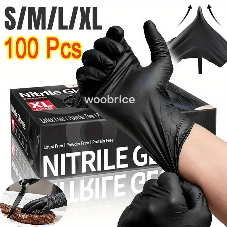 Disposable Black Nitrile Gloves Latex Free Waterproof Kitchen Gloves 100PCS