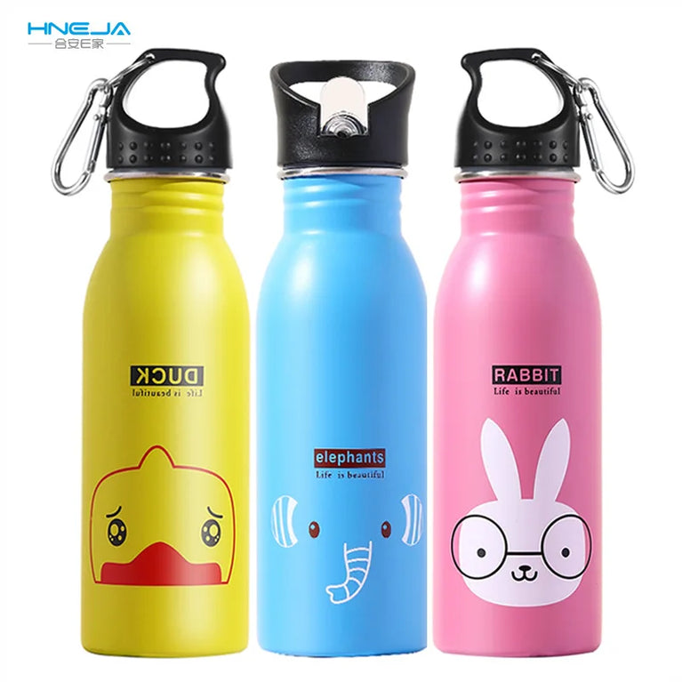Kids Stainless Steel Straw Water Bottle Cartoon Portable Bottle