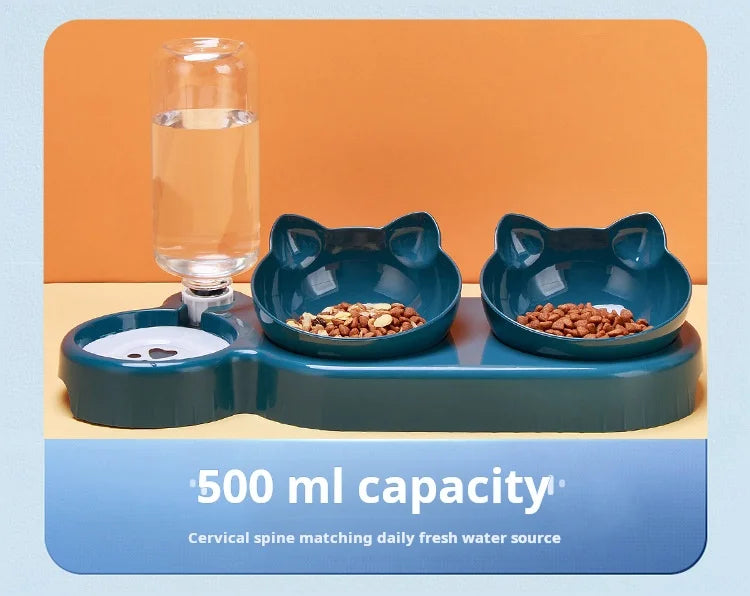 3 in 1 Tilted Cat Bowl Set with Water Feeder Raised Design
