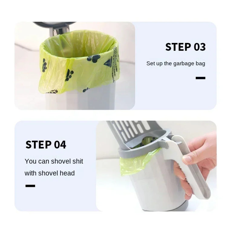 2-in-1 Cat Litter Scoop with Integrated Trash Bin | Portable Waste Management System