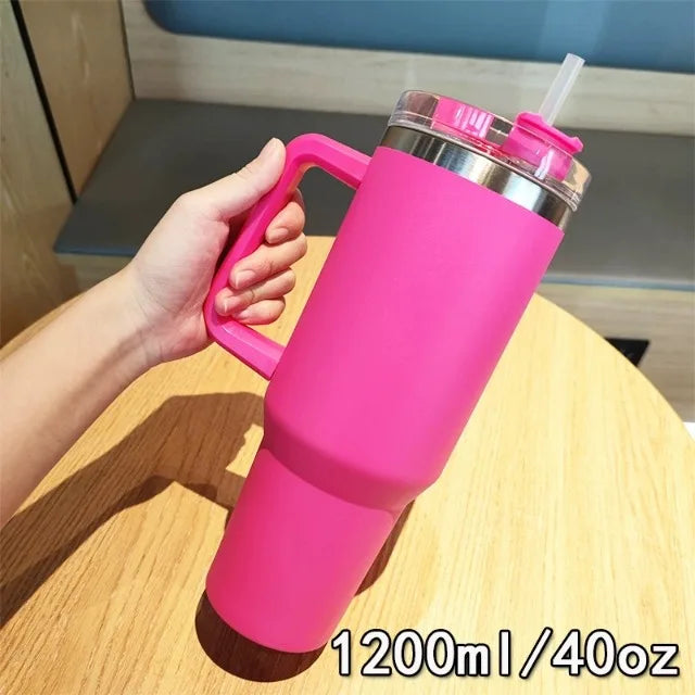 40OZ Stainless Steel Insulated Vacuum Waterbottle With Handle Straw Cup