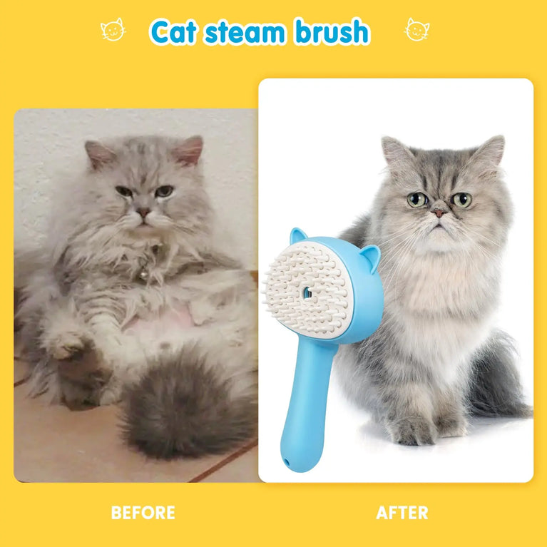 3-in-1 Cat Steam Brush Silicone Grooming Shedding Tool with Spray Function