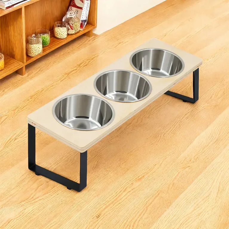 15° Tilted Raised Cat Bowls with 3 Steel Anti Vomiting Feeder