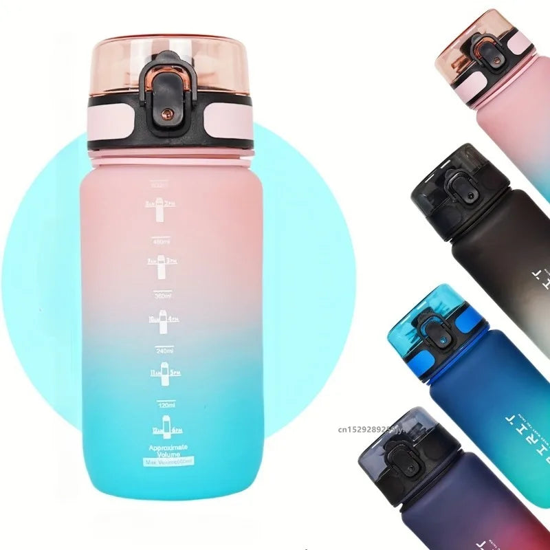 500ML Gradient Fitness Water Bottle with Time Marker Leakproof Durable for Cycling Running Outdoor Sports Bottle