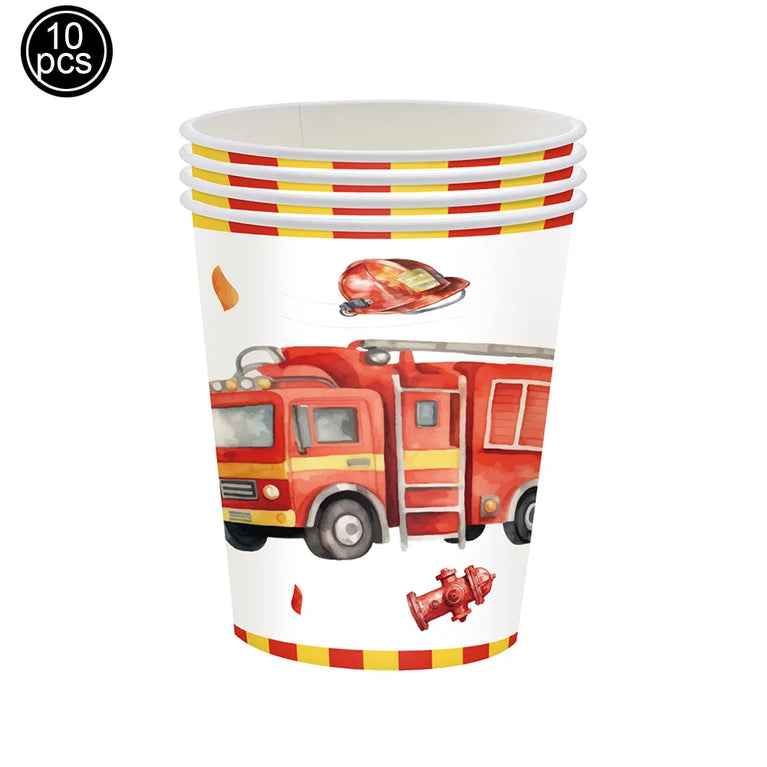 Firetruck Birthday Party Supplies Fire Theme Paper Plates Cups Napkins Set