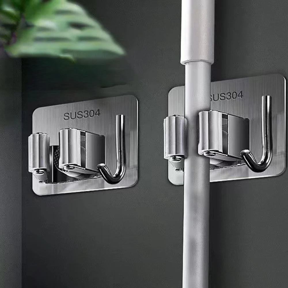 Mop Broom Holder Wall Mounted Self Adhesive Storage Organizer Hook