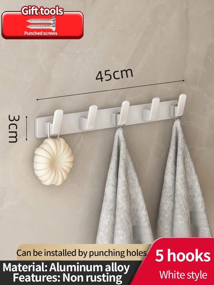 no drill Space Aluminum punch-free Kitchen Hook Bathroom Clothes Hooks Storage Rack Hook Door Wall Hanging Household Accessories