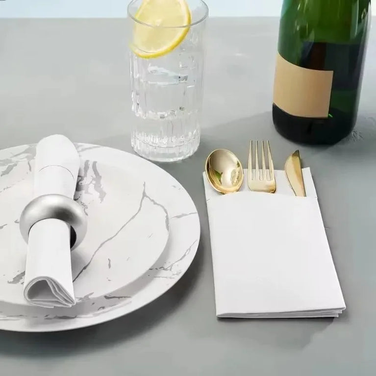 White Prefolded Pocket Napkins Disposable Party Dinner Napkins Set