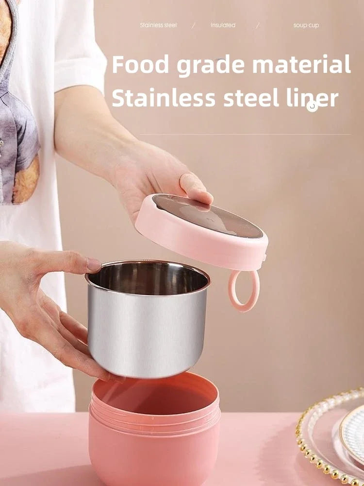 600ML 304 Stainless Steel Soup Noodle Bowl with Lid Leakproof Lunch Box Container
