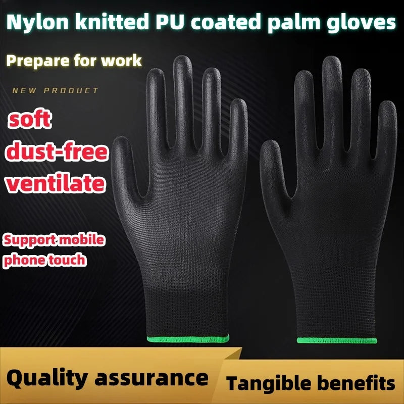 10 Pairs PU Safety Work Gloves Anti Slip Wear Resistant Gardening Woodworking Gloves PU200B