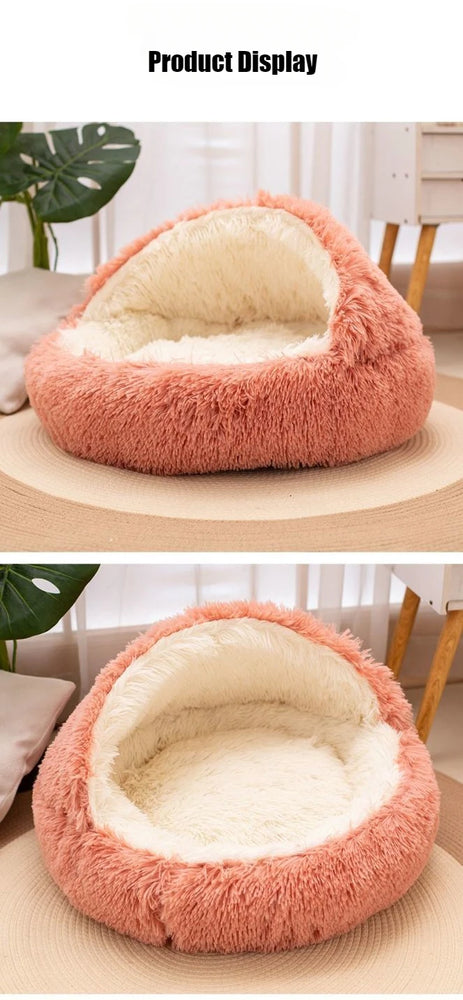 2 in 1 Soft Plush Pet Bed 50CM Round Cat Sleeping Nest Cave BedPs