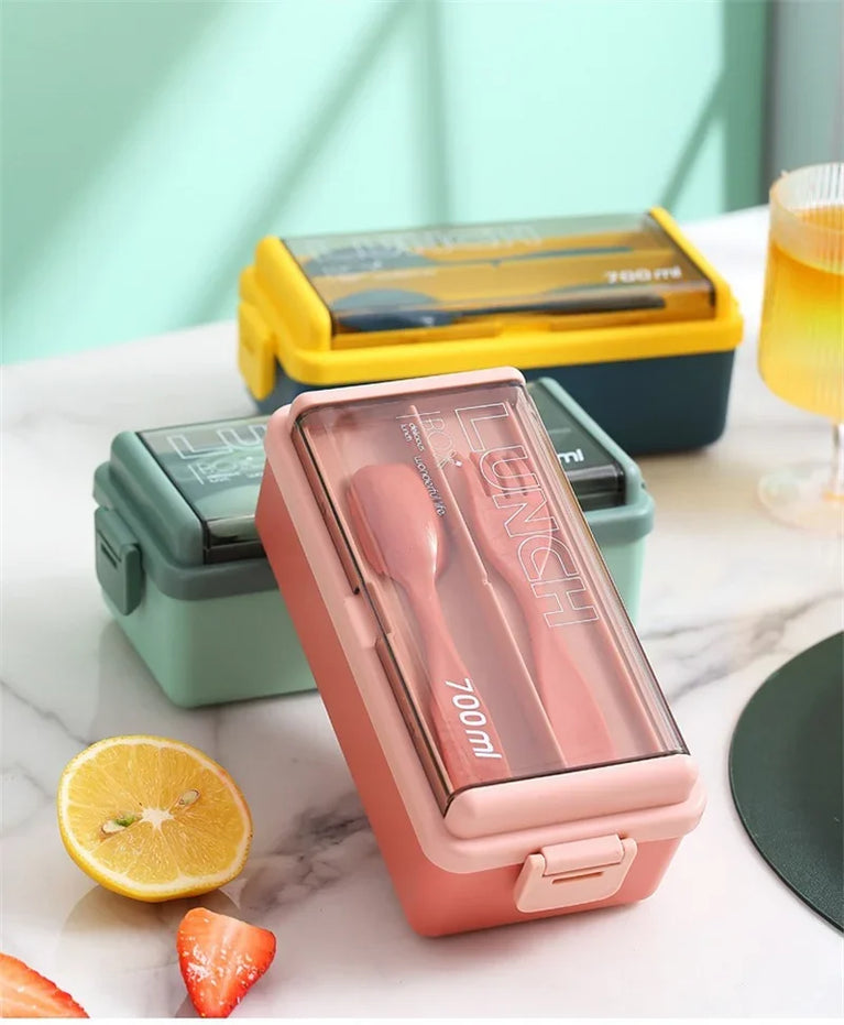 Portable Leakproof Microwave Lunch Box 700/1400ML with Spoon Bento Container