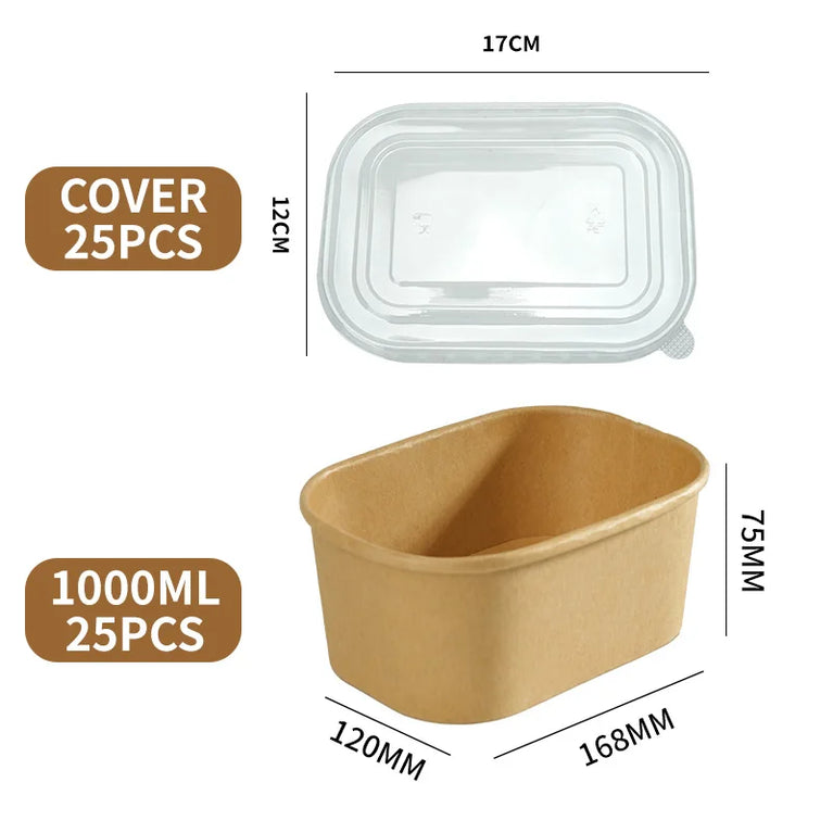 Disposable Kraft Paper Food Containers with Lids Leak Proof Meal Prep Lunch Box Set for Takeout Food Storage