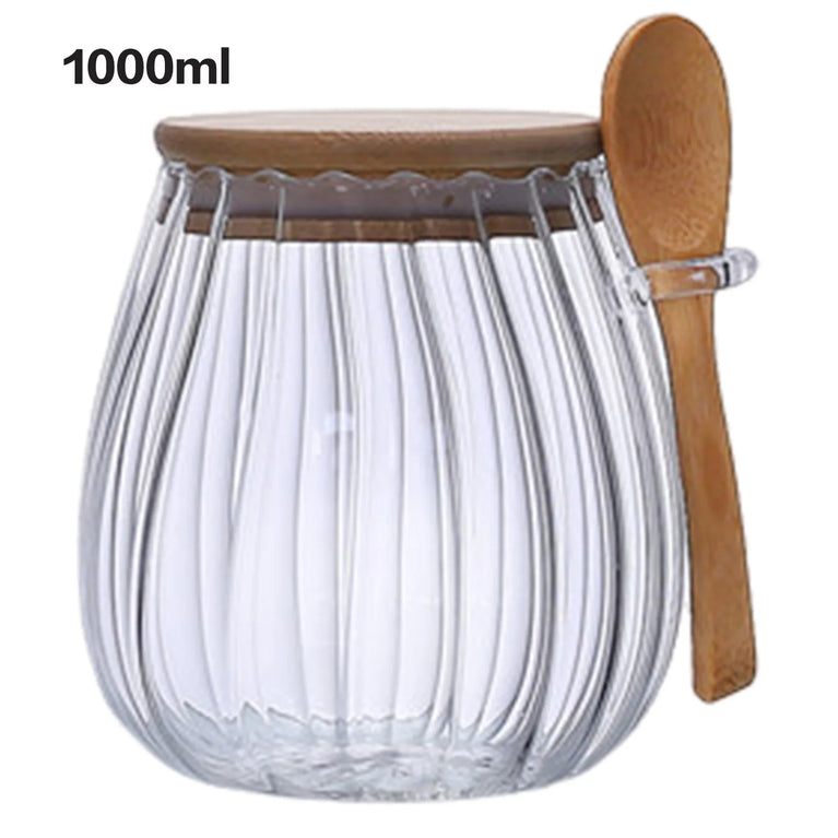 Airtight Glass Storage Container Jar with Lid Spoon Kitchen Pantry Canister