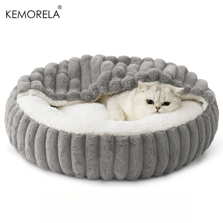 Calming Round Hooded Cat Bed Cat Heating Pad Cooling Cat Bed