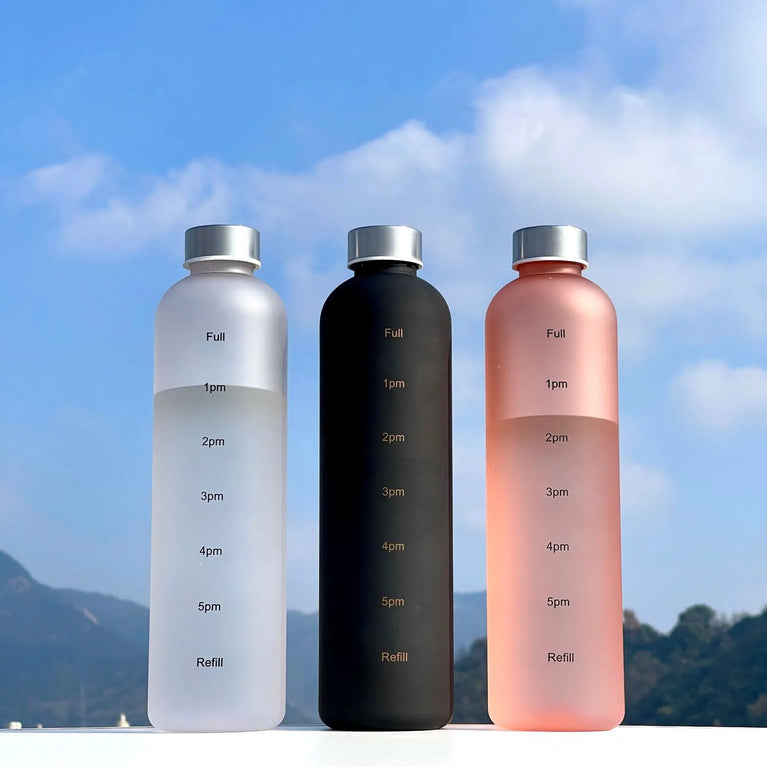 1L Water Bottle with Time Marker Leakproof BPA-Free Fitness Sports Outdoor Travel Hydration Bottle with Straw