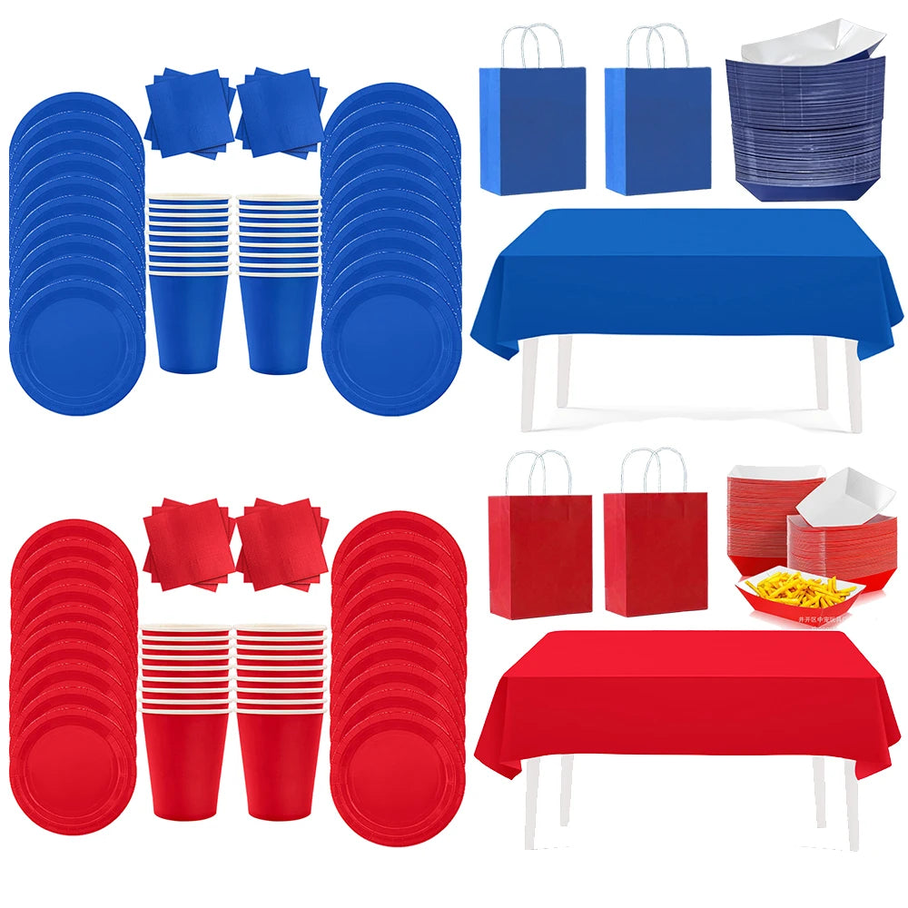 Solid Red and Dark Blue Theme Birthday Party Disposable Tableware Set