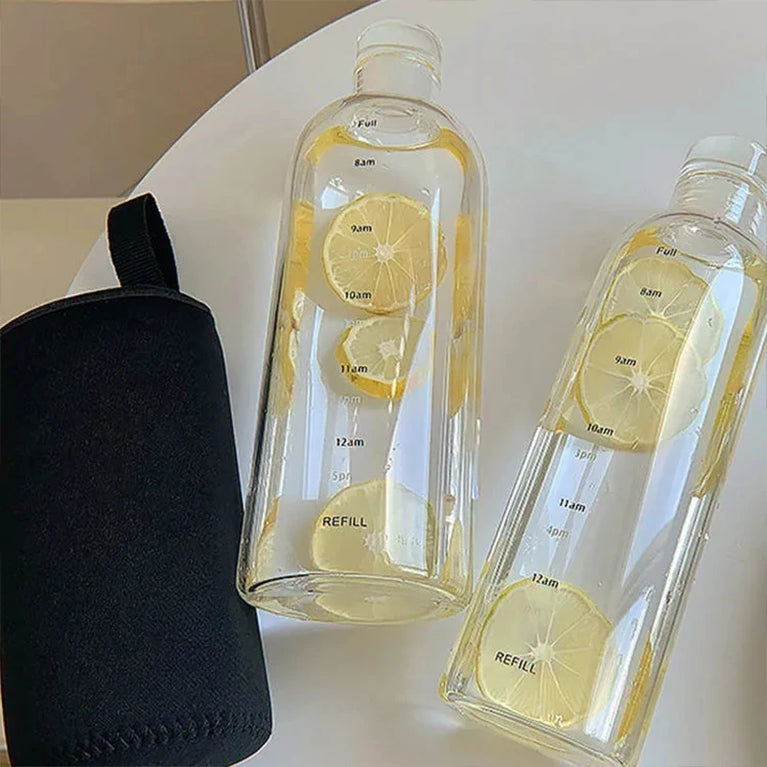 500/750ml PC Plastic Time Marker Water Bottle Leakproof Gym Sport Large Capacity Drink Bottle with Lid