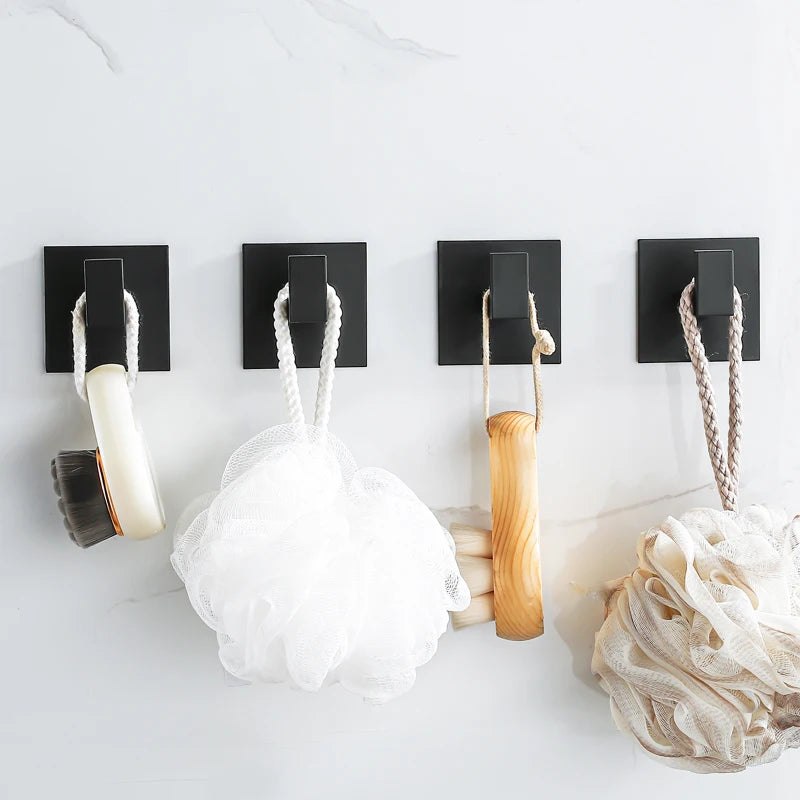 Black Self Adhesive Wall Hooks Metal Robe Coat Towel Holder Rack