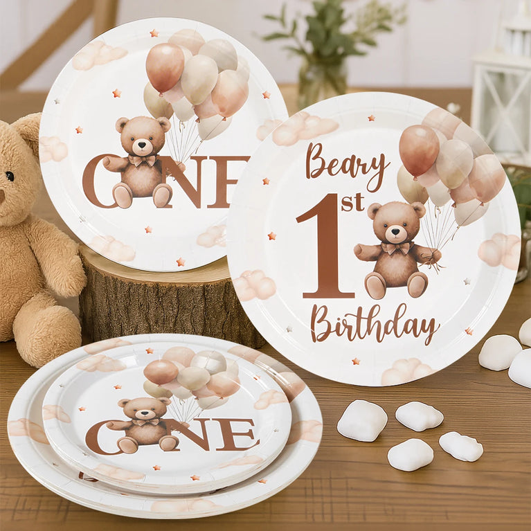 Little Bear Balloon Happy 1st Birthday Disposable Tableware Set Party Decorations