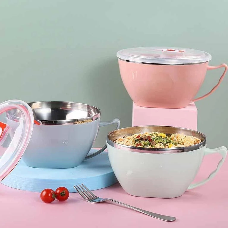 Portable Stainless Steel Noodle Bowl Double Insulated Leakproof Lunch Container 900ml