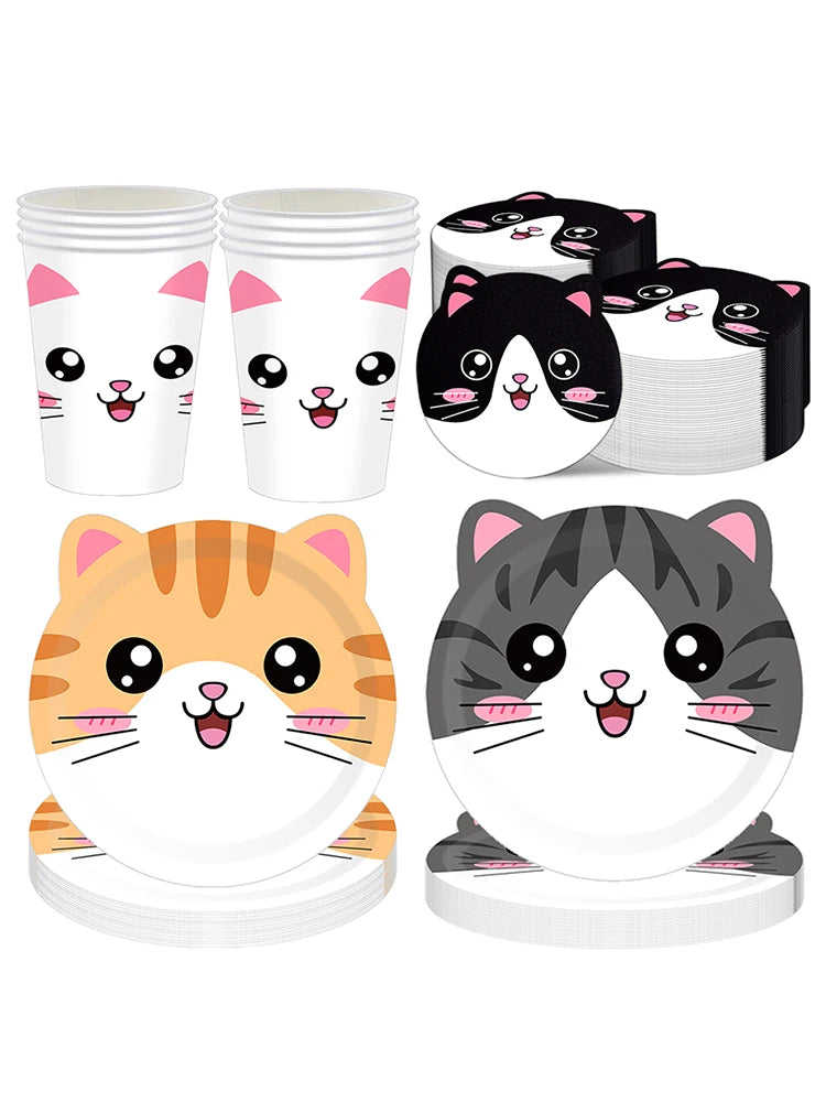 Cute Animals Tableware Cat Shaped Dinner Plates Disposable Party Set