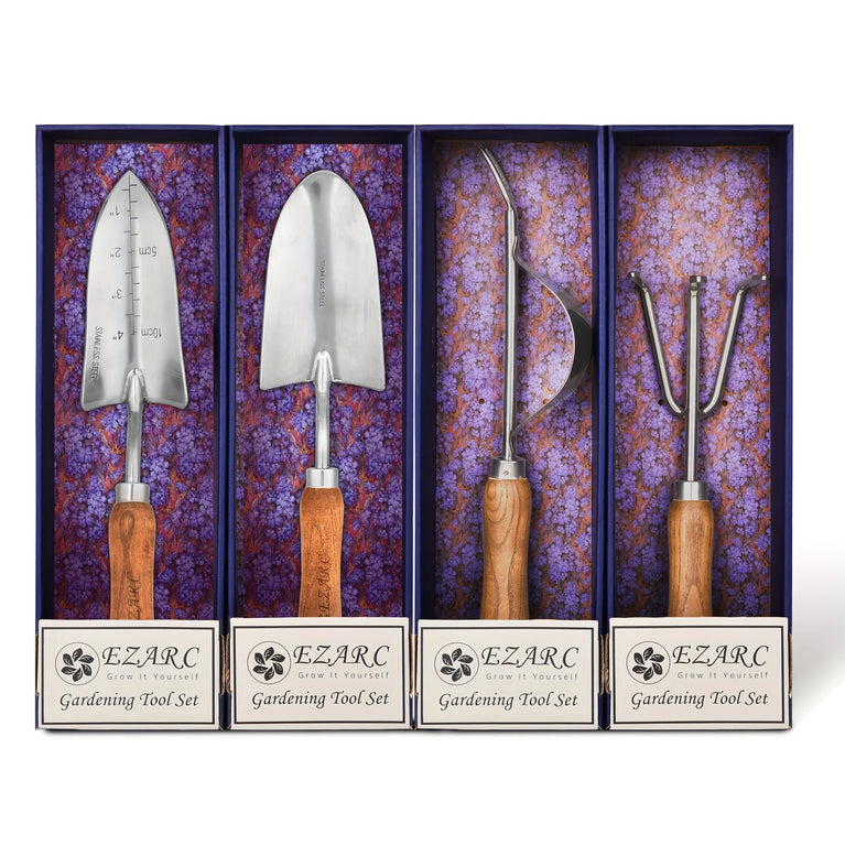 4PCS Heavy Duty Garden Tool Set Stainless Steel Hand Shovel Spade Rake Kit