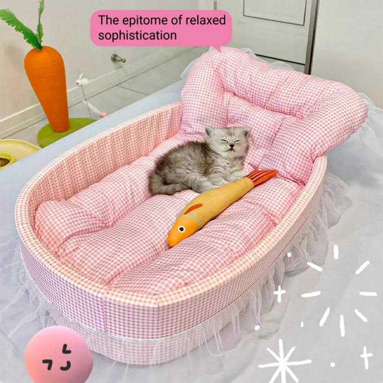 Lace-Trimmed Pet Princess Sofa | Four-Season Washable Plush Bed