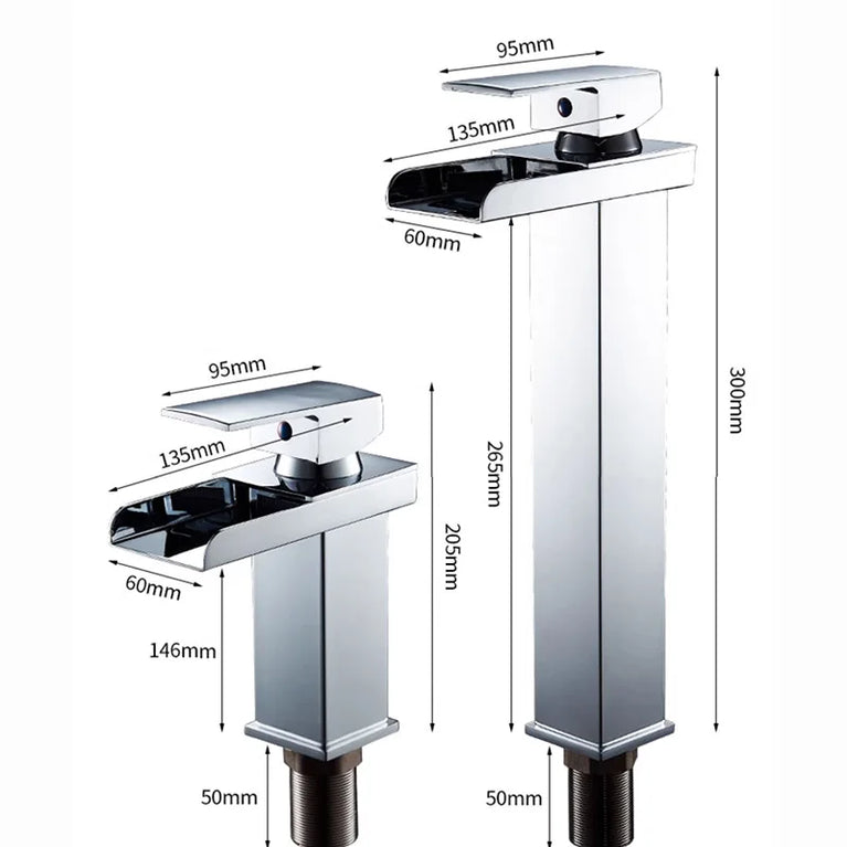 Waterfall Wide-Mouth Stainless Steel Faucet | Contemporary Deck-Mounted Hot & Cold Basin Tap