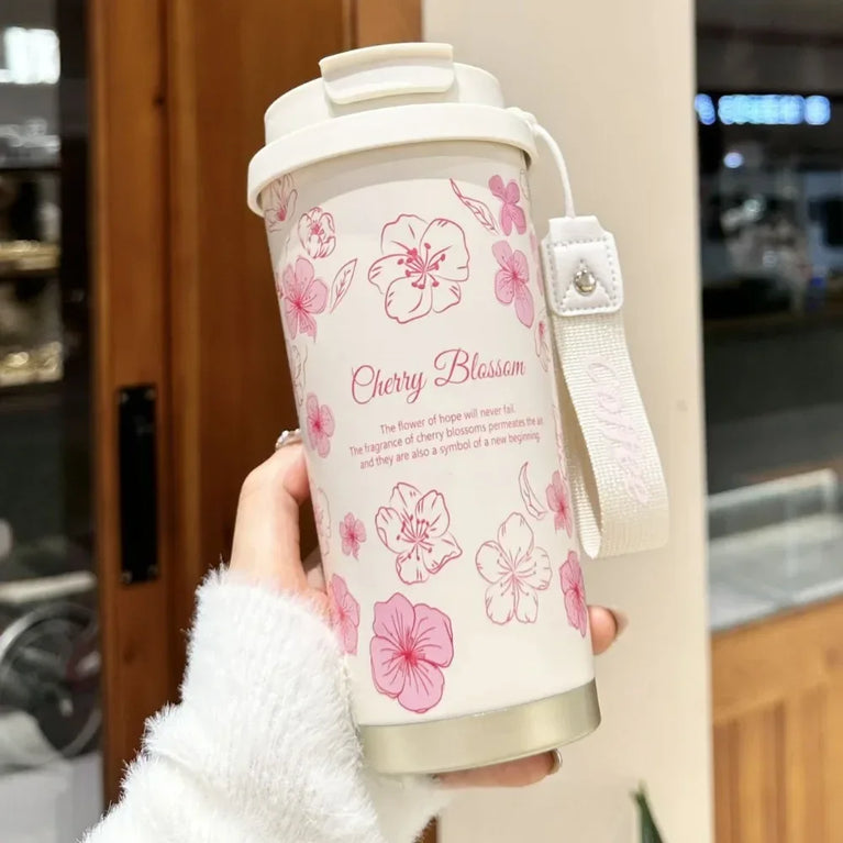 500ml Insulated Stainless Steel Tumbler Mug with Straw Handle