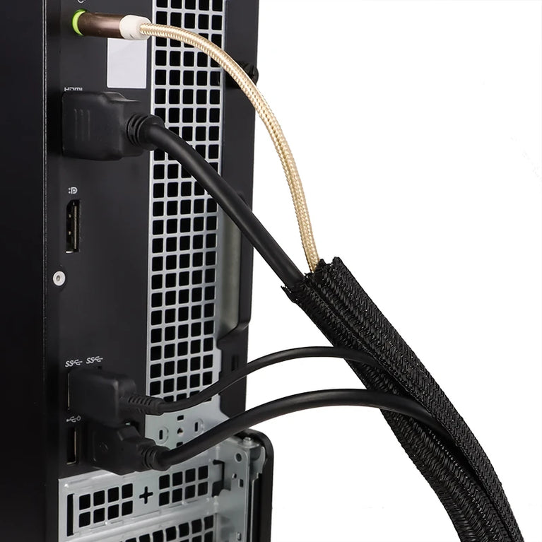 Self-Closing PET Braided Cable Sleeve | Expandable Split Wire Organizer