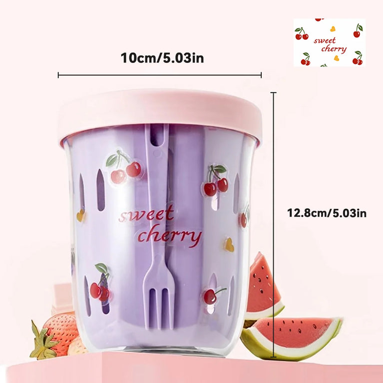 Double Wall Salad Cup Portable Leakproof Oat Breakfast Container Fork Handle