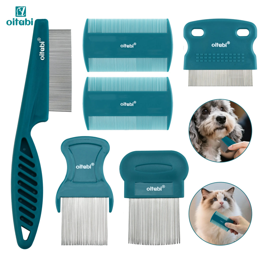 Dog Grooming Comb Set Stainless Steel Pet Flea Lice Tear Stain Remover Tool