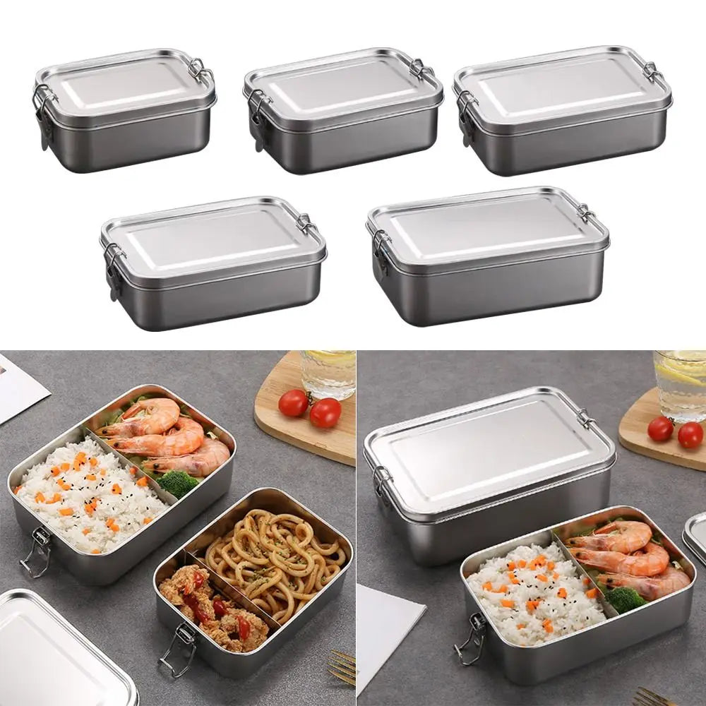 Stainless Steel Leakproof Bento Lunch Box Large Capacity Square Food Container with Lock Clips for Travel and Outdoor Use