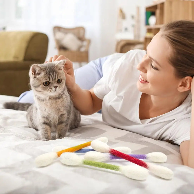 6PCS Giant Cotton Swab Felt Cat Toys Soft Kick Stick Chew Interactive Pet Toy Set