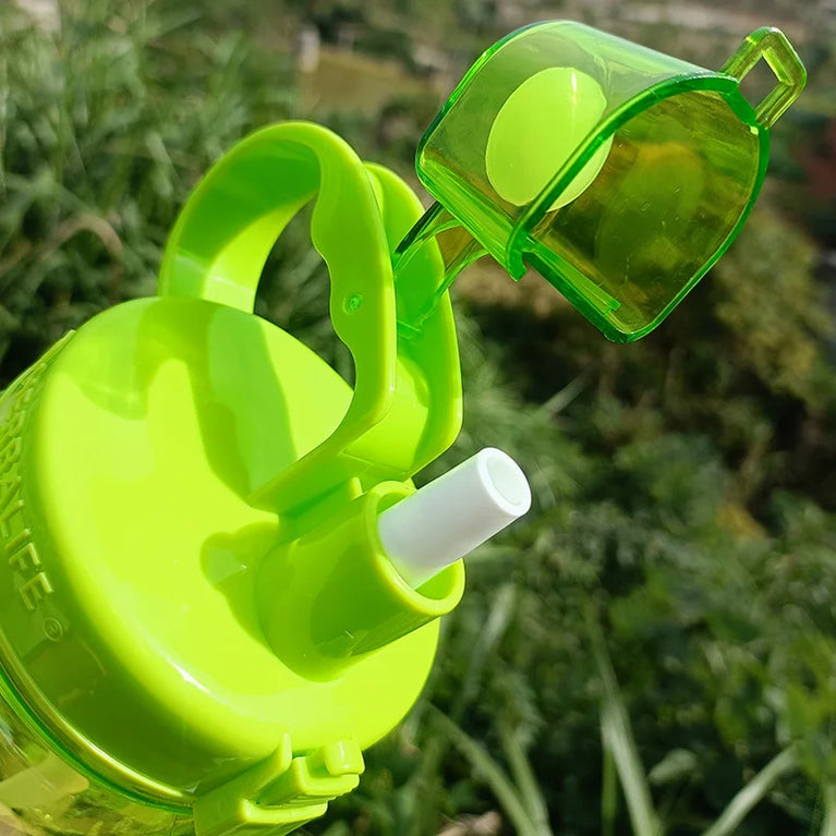1000ml Transparent Straw Strap Bounce Button Sports Water Bottle 1L Leakproof Handgrip Gym Hydration Bottle