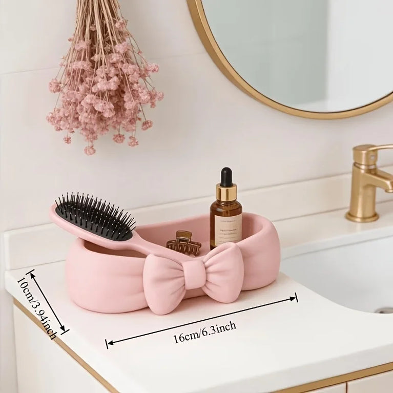 Cute Bow Bathroom Desk Organiser Makeup Tray Skincare Storage Box