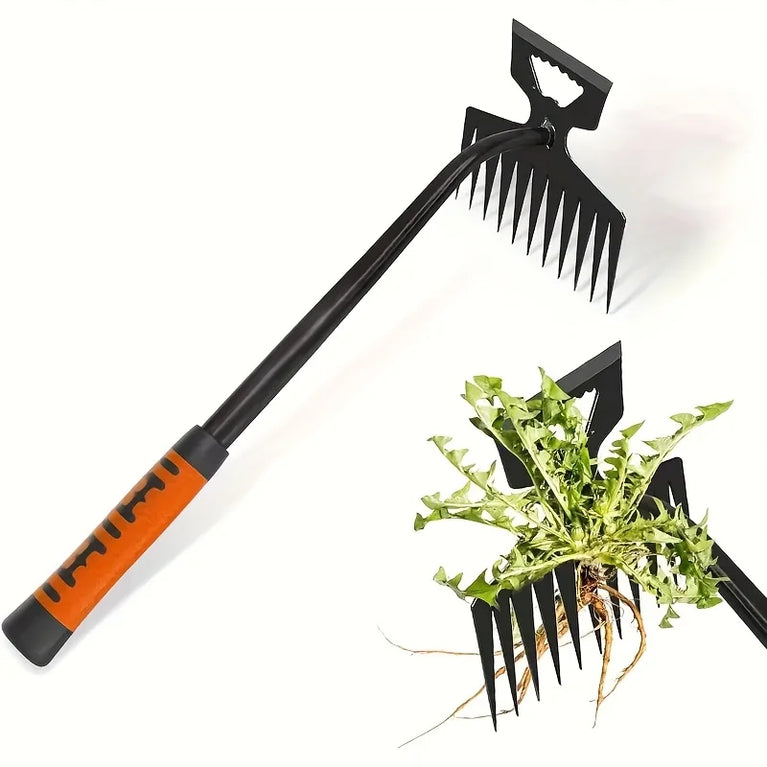 2 in 1 Garden Weeding Rake Carbon Steel Weed Puller Tool Garden Soil Remover