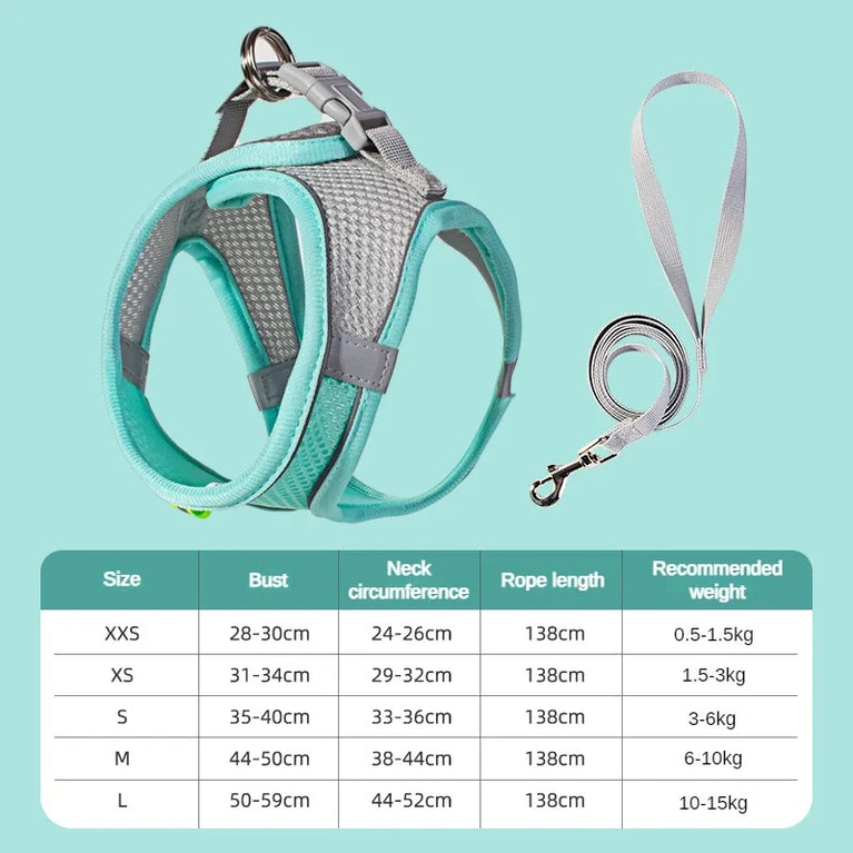 Puppy Dog Harness Set Reflective Adjustable Small Pet Vest With Leash