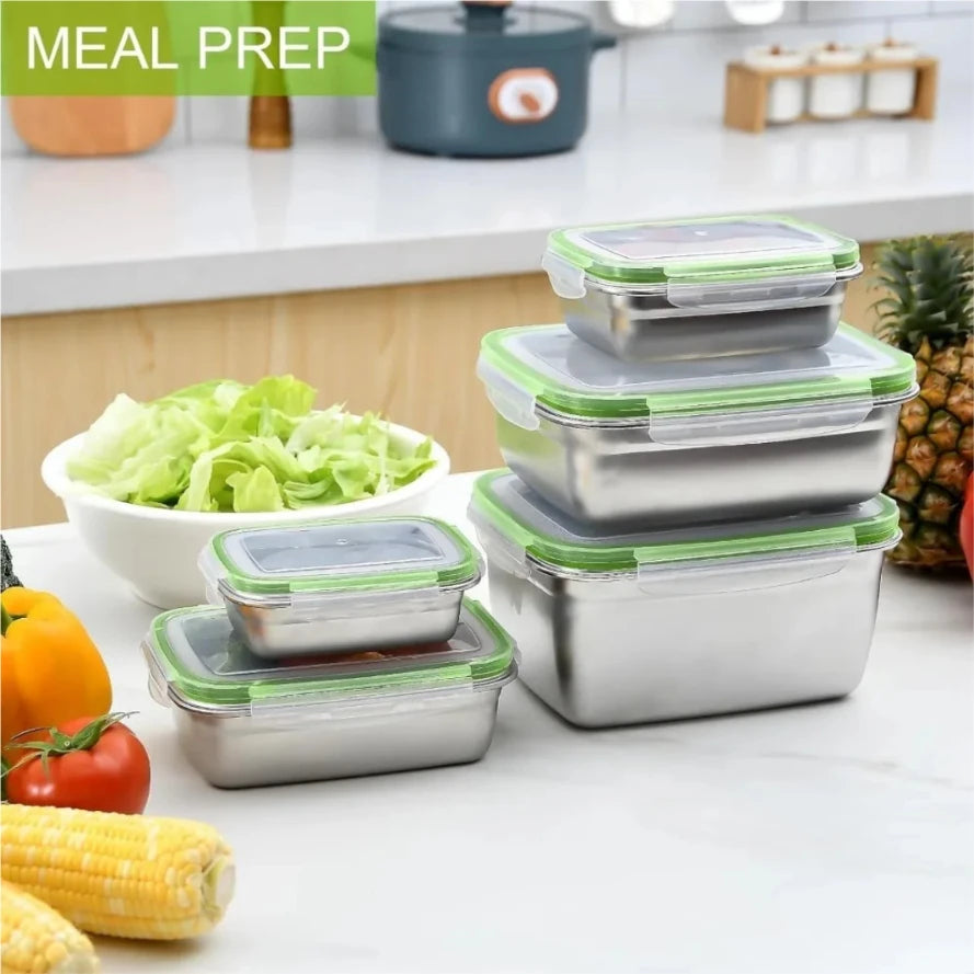 304 Stainless Steel Food Grade Leak Proof Silicone Lid Bento Lunch Box Set Storage Container