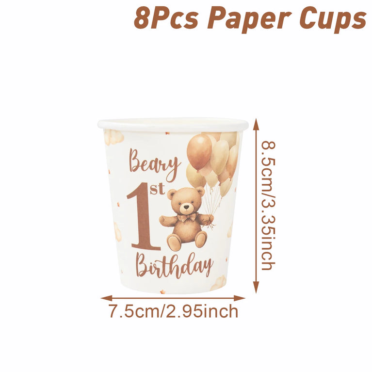 Little Bear Balloon Happy 1st Birthday Disposable Tableware Set Party Decorations