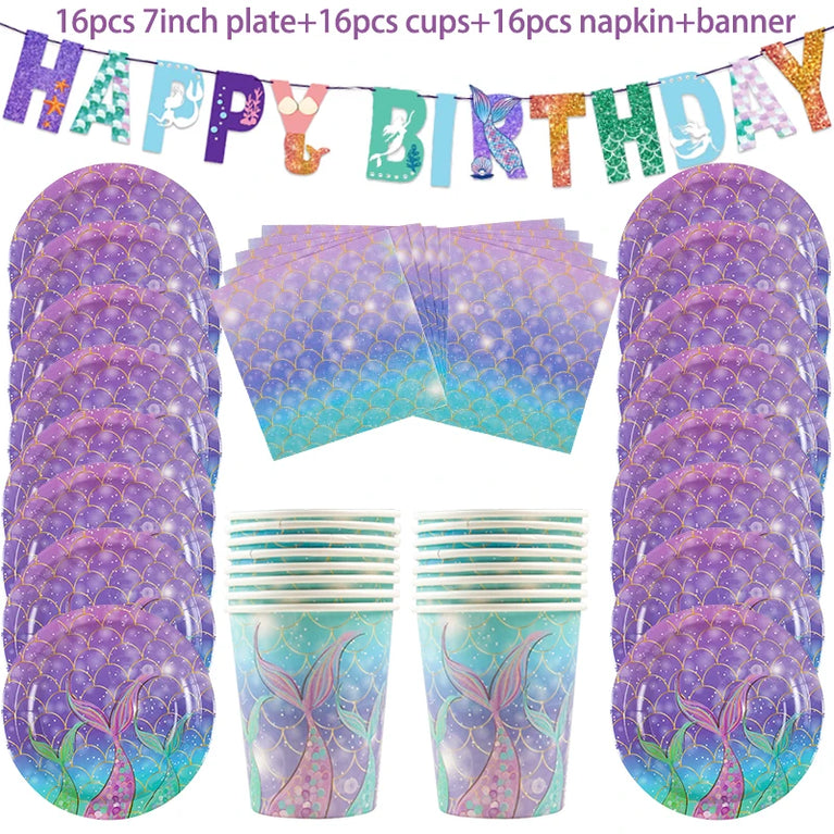 Mermaid Princess Birthday Party Set | Enchanting Disposable Tableware