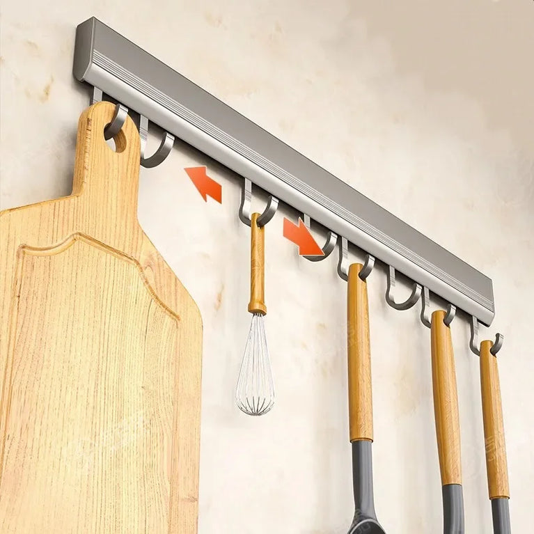 Manufacturers Supply Kitchen Hook Rack Punch-free Wall-mounted Rack Space Aluminum Hook Multi-functional Storage Row Hook Holder