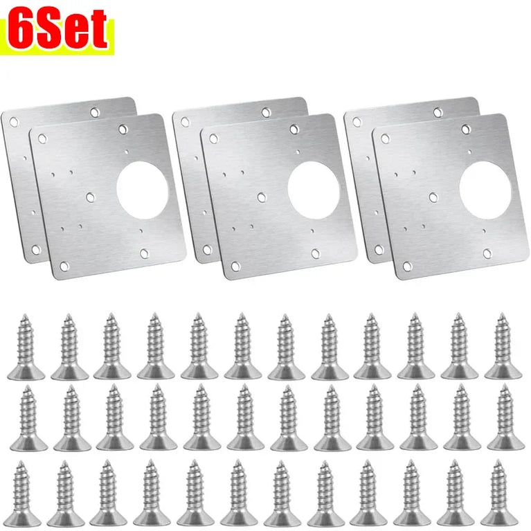 Stainless Steel Hinge Repair Plate Set | Cabinet Door Mounting & Flat Fixing Brackets
