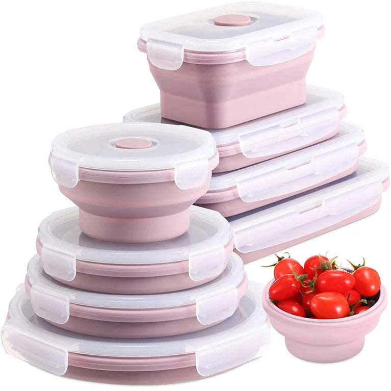 Collapsible Silicone Food Storage Containers with Lids Leakproof
