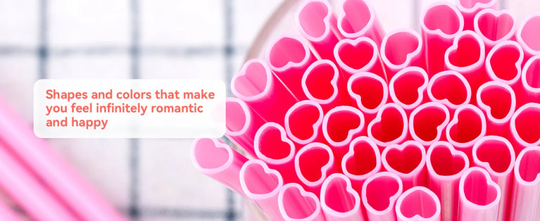 Heart Shaped Pink Straw Disposable Cute Drinking Straws for Party Wedding Cocktail Supplies